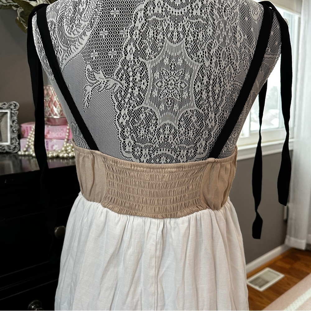 Mi Ami Colorblock Tiered Mini Dress Tie Straps Neutral Boho Medium - Picture 6 of 16